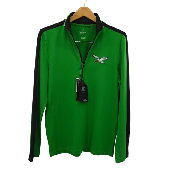 NWT NFL Eagles Antigua Quarter Zip Pullover Green Black Small Sporty Athleisure - Picture 1 of 10